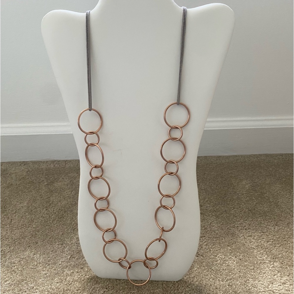 32” Gray Faux Suede Chain with Rose Gold Round Links